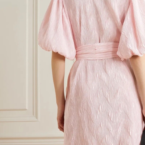 GANNI Pleated Satin Dress Belted Plissé-satin Mini Dress In Pastel Pink - Picture 6 of 8